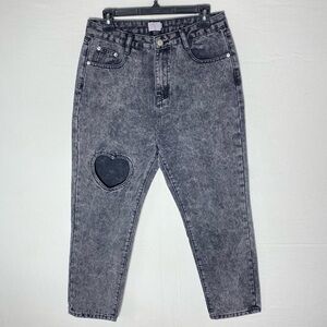 Tal Clothing Acid Wash Black High Rise Cropped Jeans W Heart Cutout 30